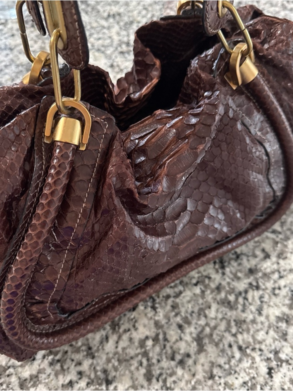 Chloe Brown Python-Textured Hobo with Gold Hardware - Picture 14 of 15